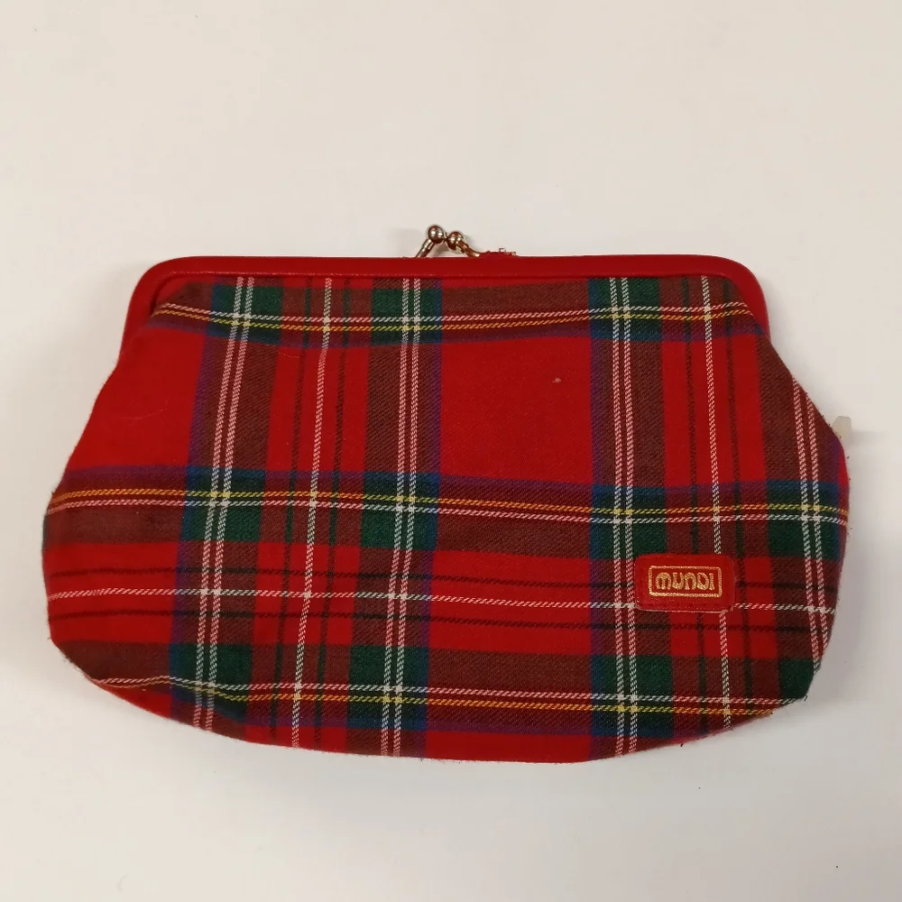 Mundi Vintage Red Plaid Clasp Pouch